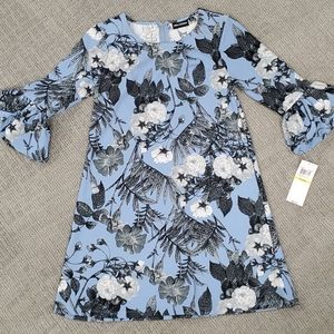 Nina Leonard Blue floral ruffle sleeve dress